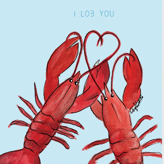 Kjærlighetskort - I lob you - hummer – akvarell | Party Animals