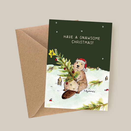 Merry Christmoose – handgemaakte kerstkaart met origineel kunstwerk