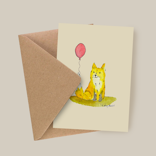 Rev med ballong hale - Håndlaget bursdagskort med original kunst