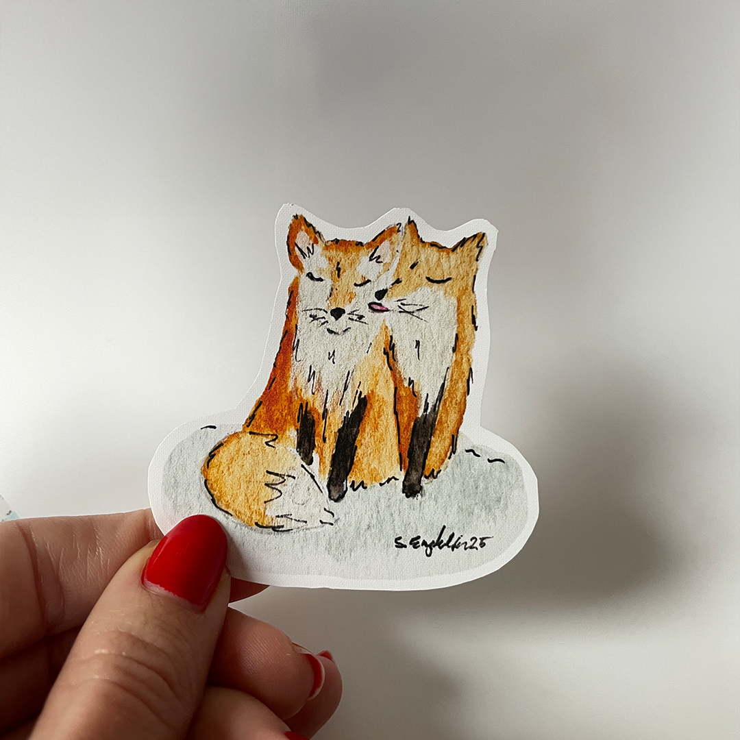 Revekyss - Håndlaget klistremerke med original kunst