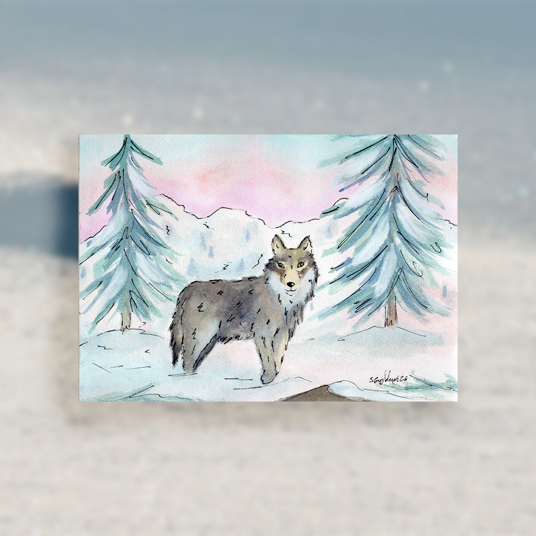 Snøvandring - A5 trykk - Kunsttrykk av ulv