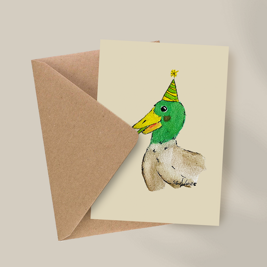 Stokkand - Håndlaget bursdagskort med original kunst