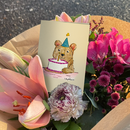 Bursdagsbjørn - Håndlaget bursdagskort med original kunst