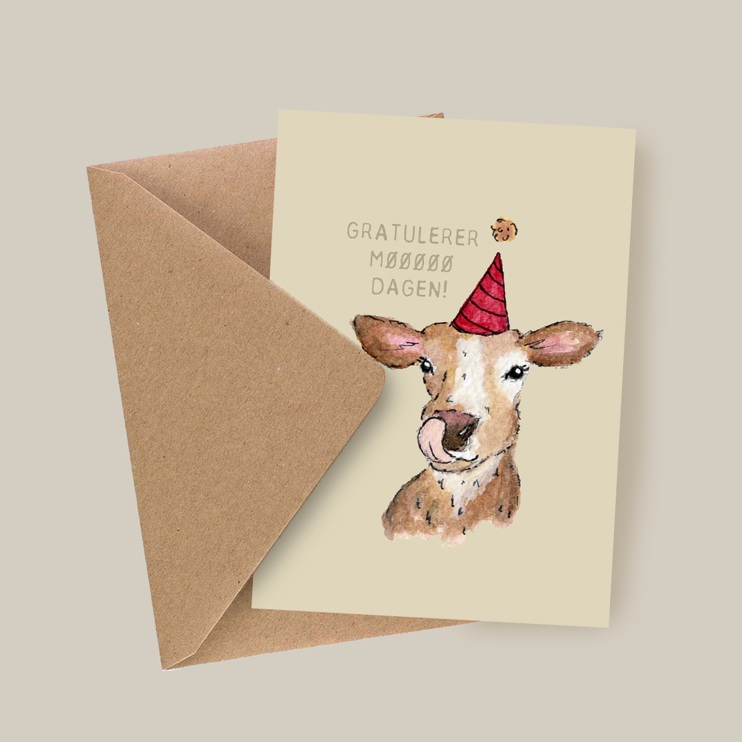 bursdagskort med ku. Gratulerer møøø dagen. 