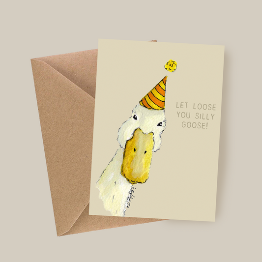 Bursdagskort med gås  – Let loose you silly goose | Party Animals