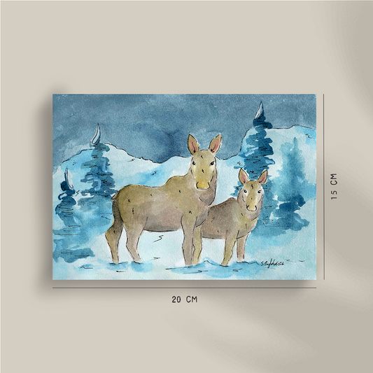 Elg i vinterlandksp - A5 trykk - Kunstverk av elg