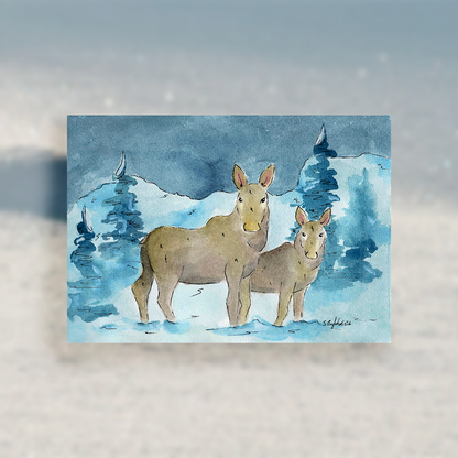 Elg i vinterlandksp - A5 trykk - Kunstverk av elg
