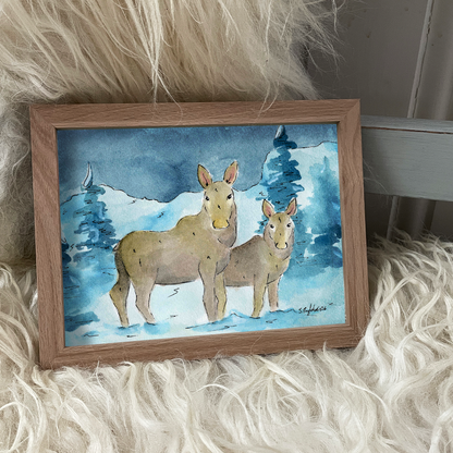 Elg i vinterlandksp - A5 trykk - Kunstverk av elg