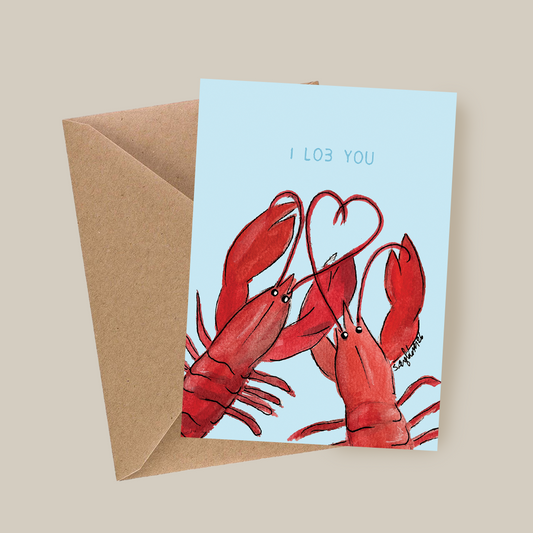 Kjærlighetskort - I lob you - hummer – akvarell | Party Animals