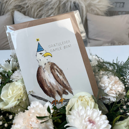 Bursdagskort med tekst - Gamle ørn – akvarell | Party Animals