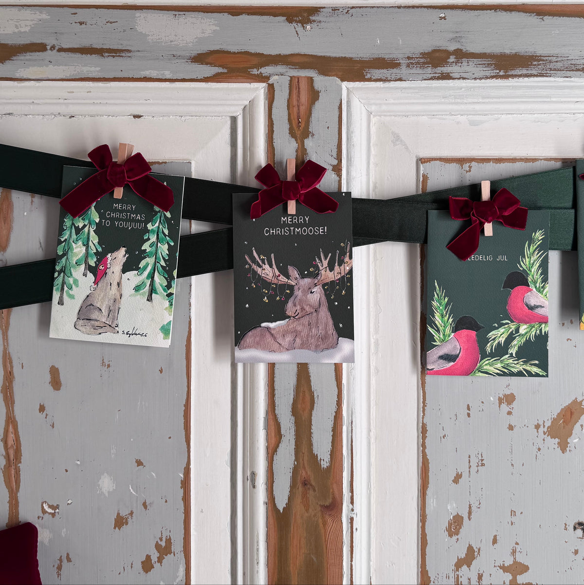 Merry Christmoose – handgemaakte kerstkaart met origineel kunstwerk