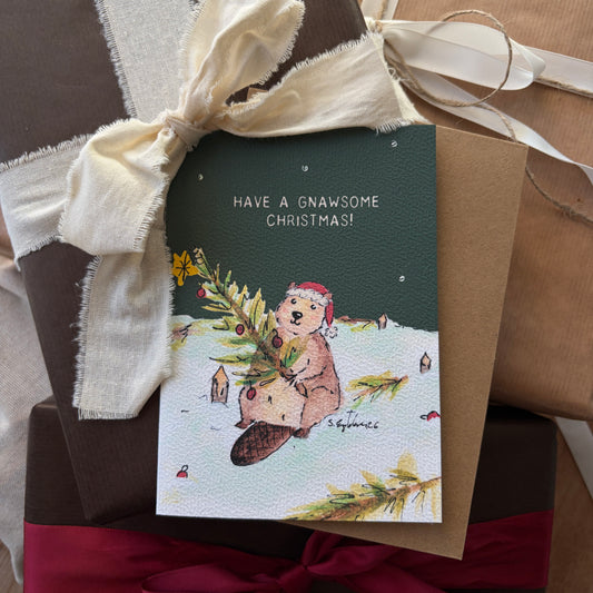 Merry Christmoose – handgemaakte kerstkaart met origineel kunstwerk