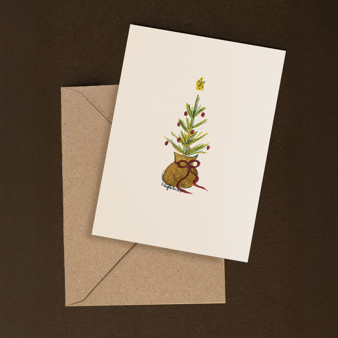 Juletre – håndlaget julekort med original kunst