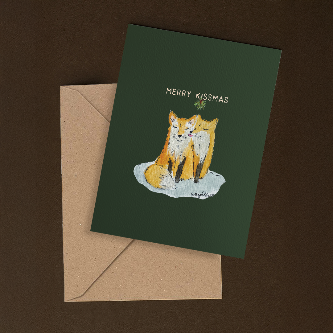 Merry Kissmas – håndlaget julekort med original kunst | Sofie Engelschiøn