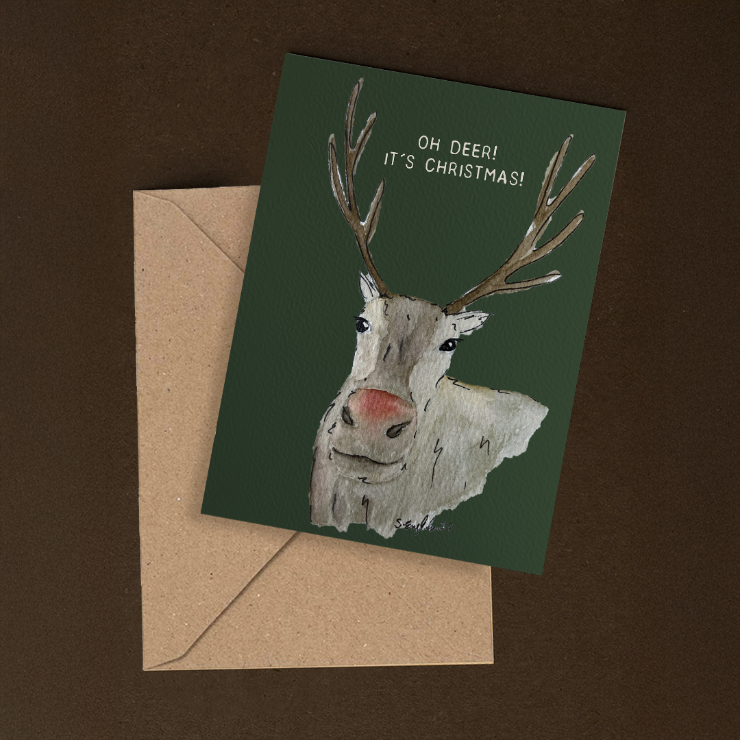 Oh deer! - håndlaget julekort med original kunst