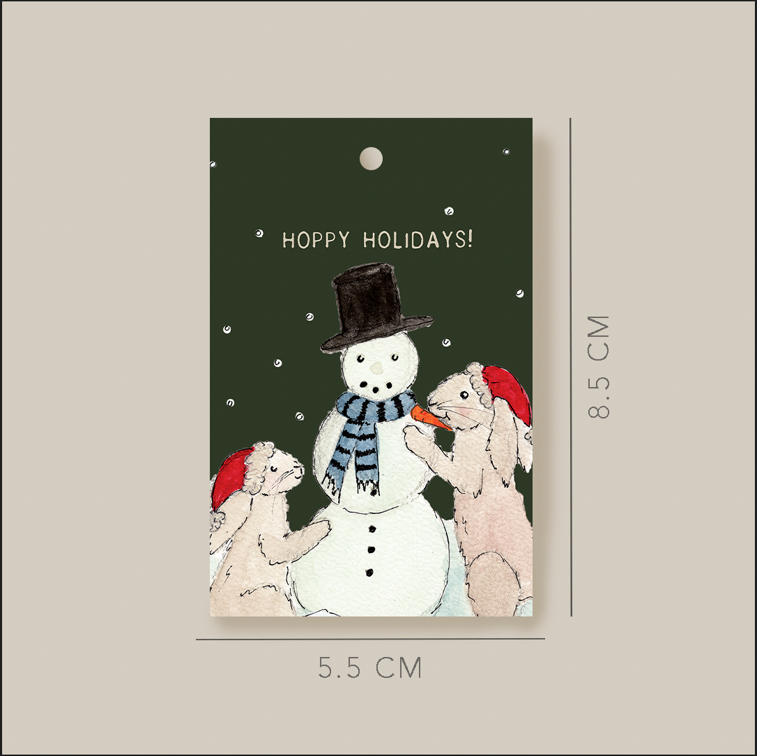 Hoppy holiday - Gavelapp - Til og fra lapper - Gavemerkelapper - Merkelapper til jul - Kanin - snømann