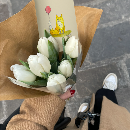 Rev med ballong hale - Håndlaget bursdagskort med original kunst