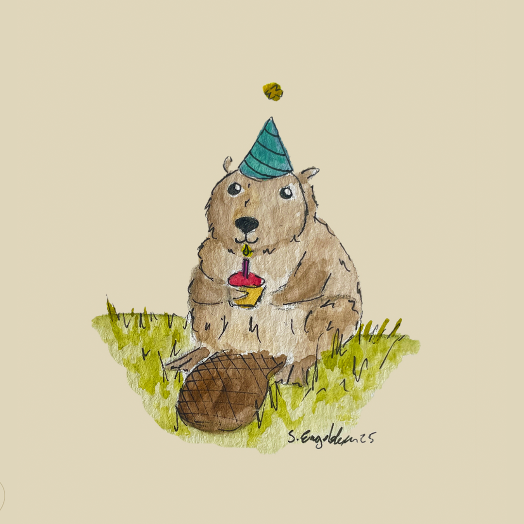 Bever - Handgemaakte verjaardagskaart met origineel kunstwerk