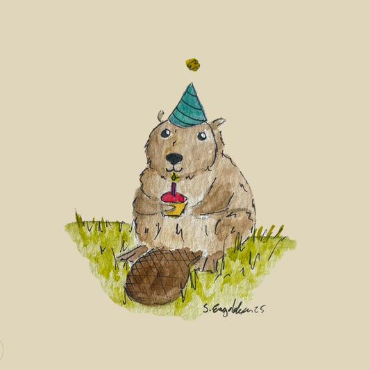 Bever - Håndlaget bursdagskort med original kunst