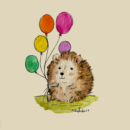 Pinnsvin - Håndlaget bursdagskort med original kunst