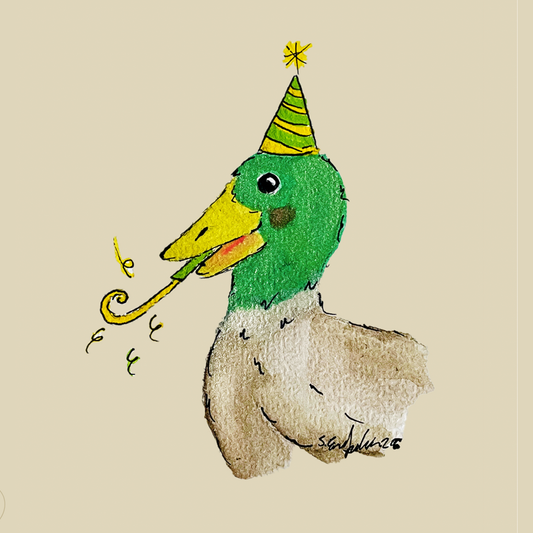 Stokkand - Håndlaget bursdagskort med original kunst