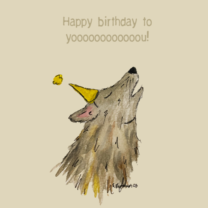 Bursdagskort med tekst - Happy birthday to youuuu - ulv – akvarell | Party Animals