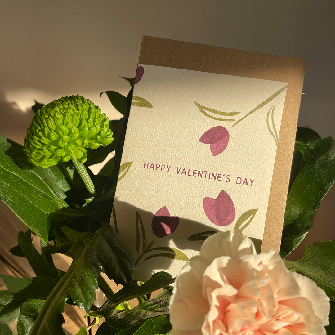 Happy Valentine´s Day - Blomsterkort - Valentinsdags kort - Gaveide