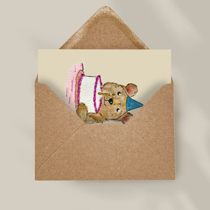 Bursdagsbjørn - Håndlaget bursdagskort med original kunst