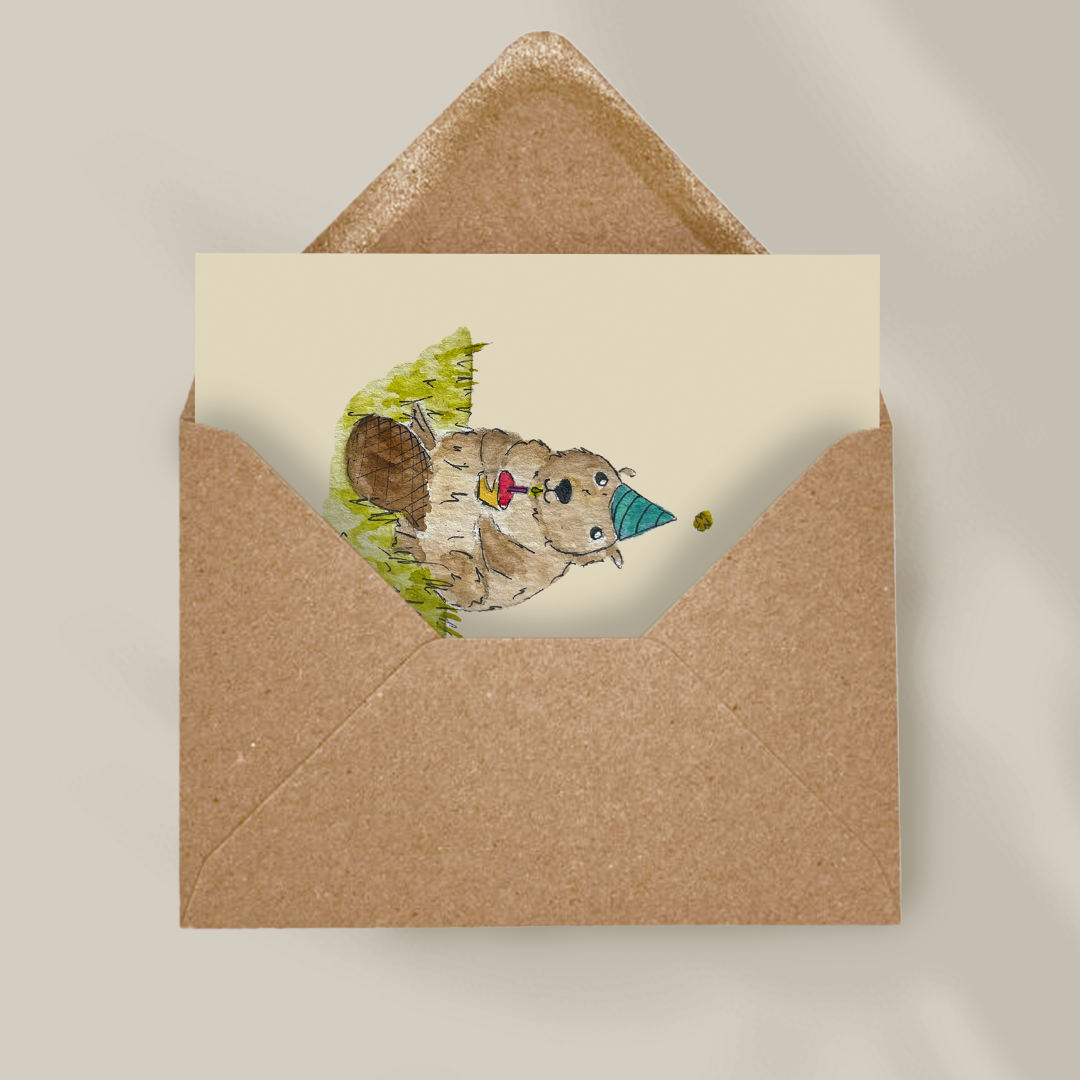 Bever - Handgemaakte verjaardagskaart met origineel kunstwerk