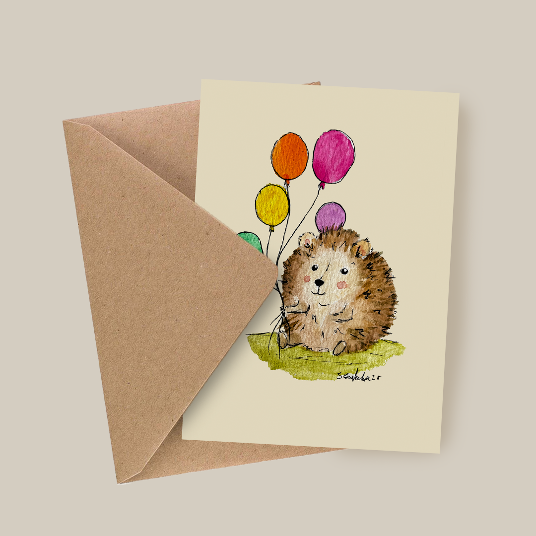 Egel - Handgemaakte verjaardagskaart met origineel kunstwerk