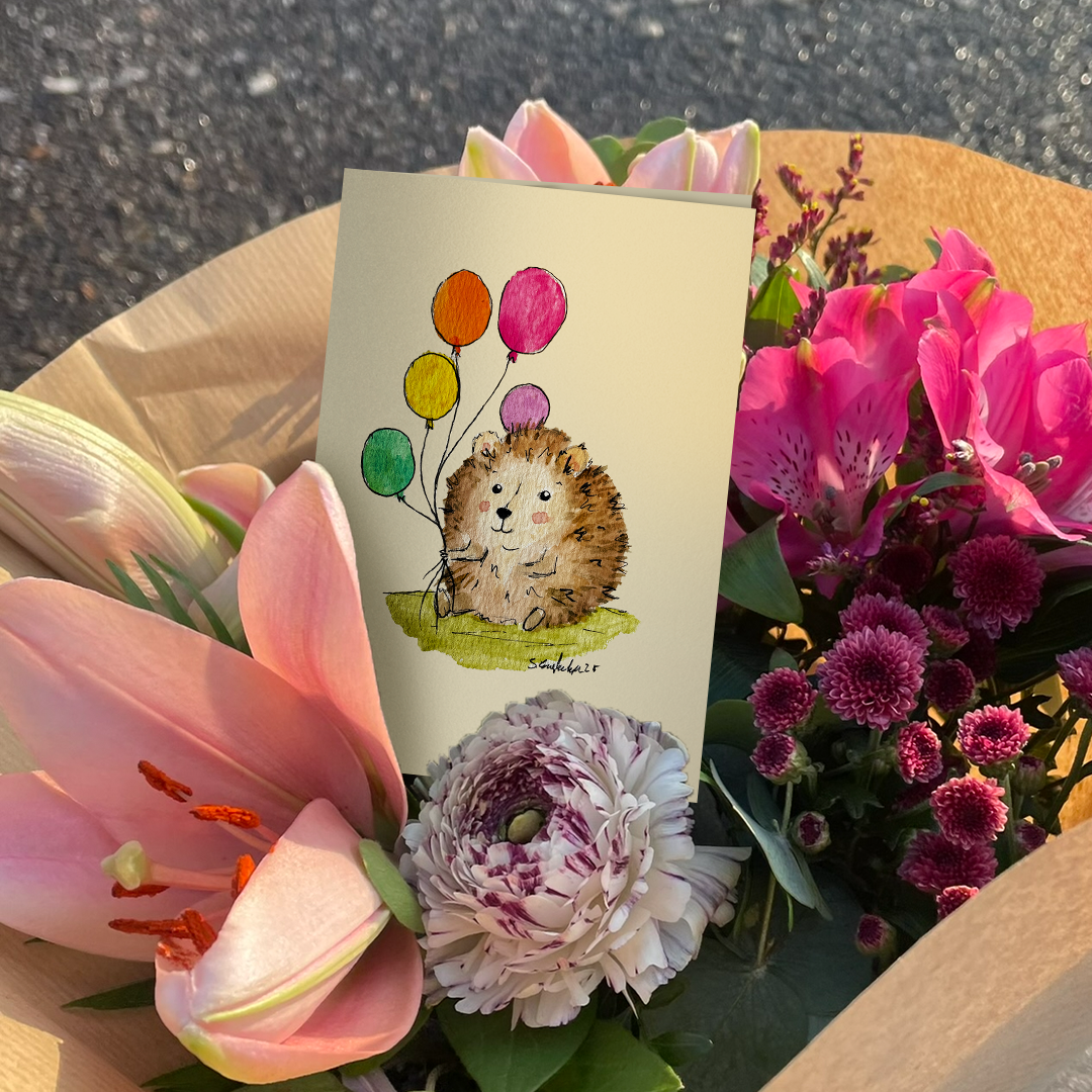 Egel - Handgemaakte verjaardagskaart met origineel kunstwerk