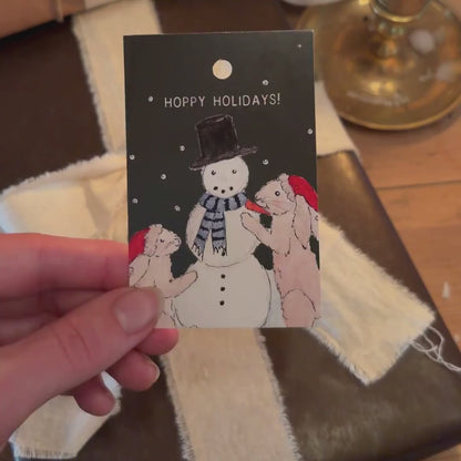 Hoppy holiday - Gavelapp - Til og fra lapper - Gavemerkelapper - Merkelapper til jul - Kanin - snømann