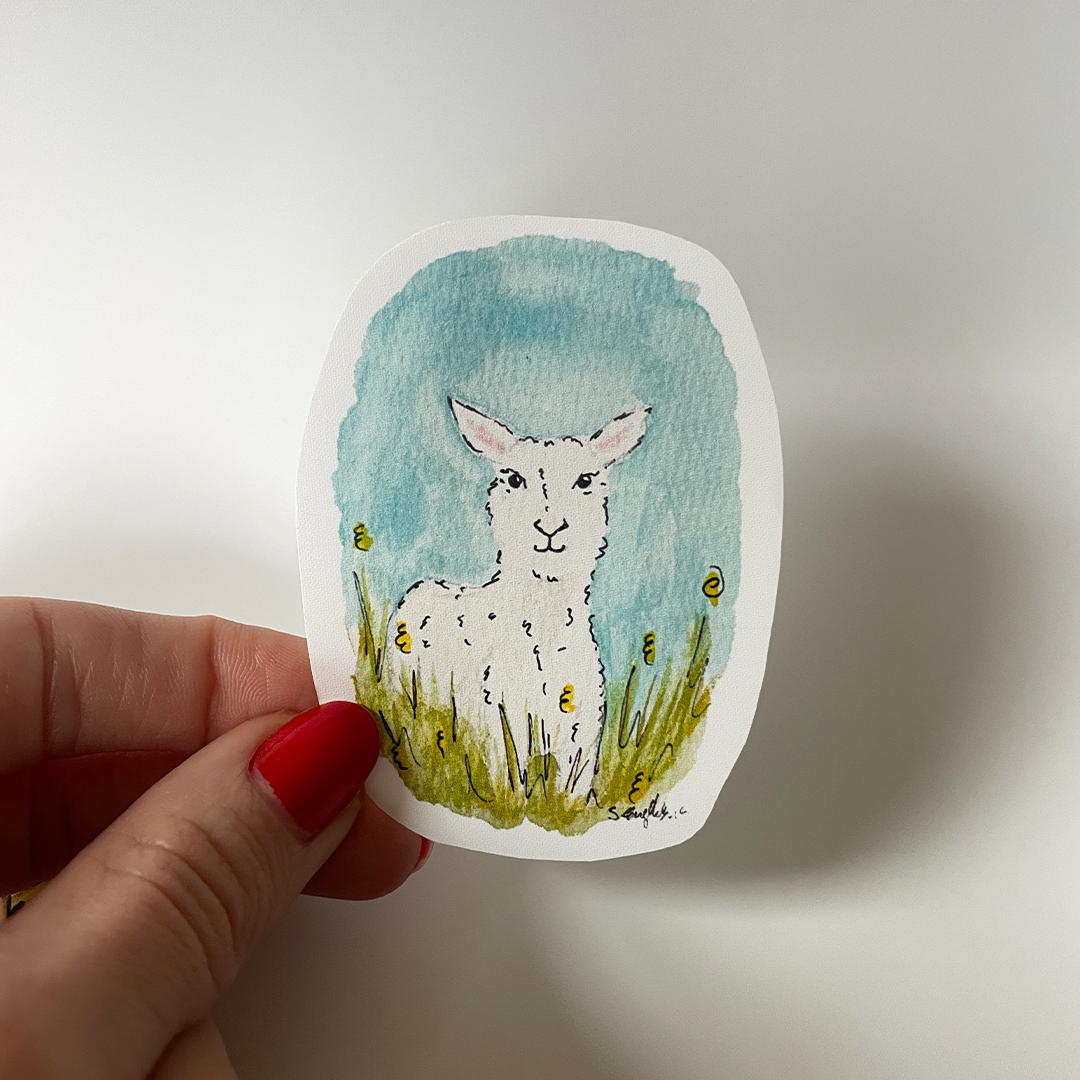 Sau - Håndlaget klistremerke med original kunst