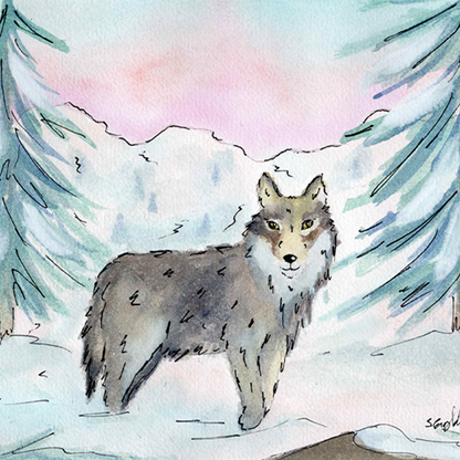 Snøvandring - A5 trykk - Kunsttrykk av ulv