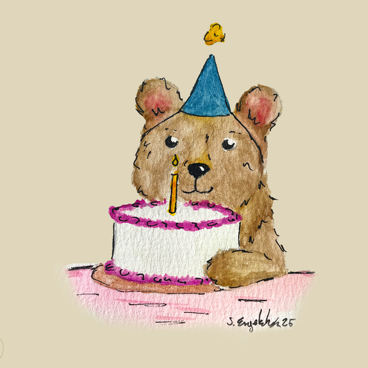 Bursdagsbjørn - Håndlaget bursdagskort med original kunst