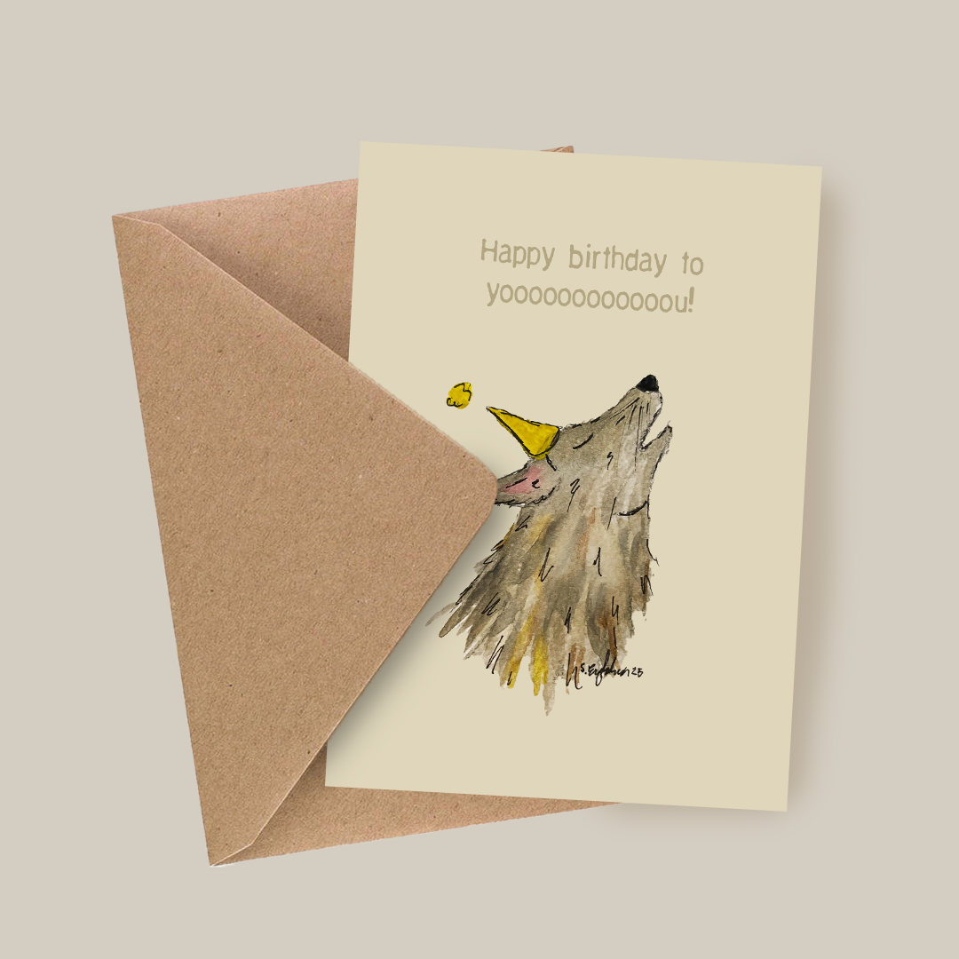 Bursdagskort med tekst - Happy birthday to youuuu - ulv – akvarell | Party Animals