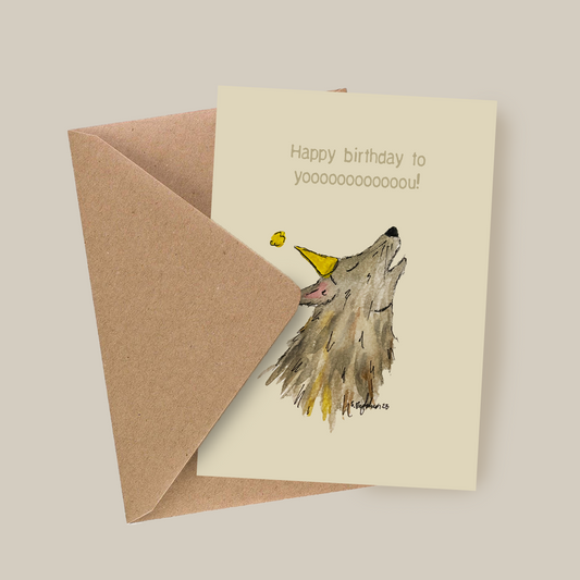 Bursdagskort med tekst - Happy birthday to youuuu - ulv – akvarell | Party Animals